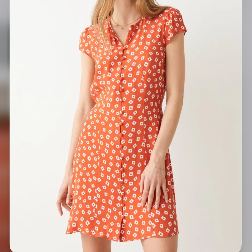 & Other Stories Button Down Tie Back Orange Mini Dress
